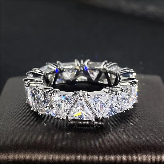 Vintage Silver Triangular Stone Eternity Ring-Lydieannejewelry