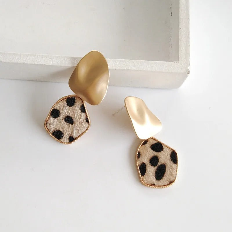 Gold Leopard Abstract Pattern Drop Earrings-Lydieannejewelry