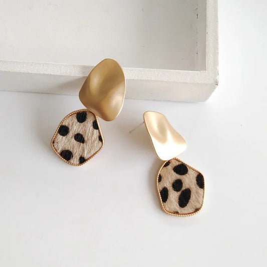 Gold Leopard Abstract Pattern Drop Earrings-Lydieannejewelry