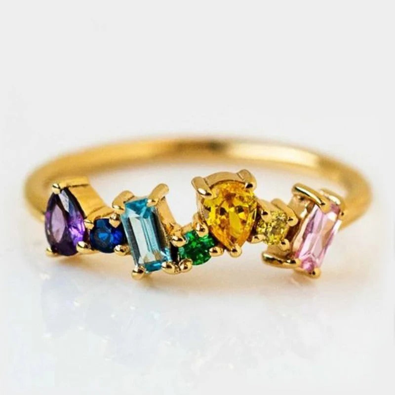 Vintage Gold Rainbow Crystal Ring-Lydieannejewelry