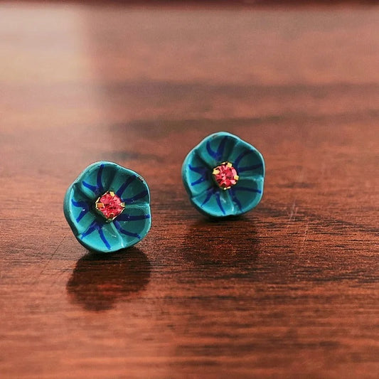 Vintage Blue Flower Stud Earrings-Lydieannejewelry