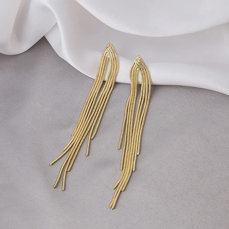 Gold Chain Fringe Delicate Tassel Earrings-Lydieannejewelry