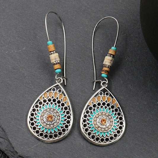 Silver Vintage Turquoise & Bead Dangle Earrings-Lydieannejewelry