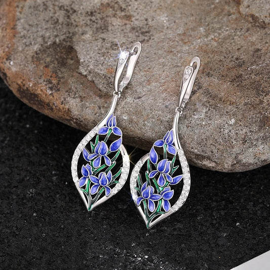 Charming Blue Flowers Drop Earrings-Lydieannejewelry