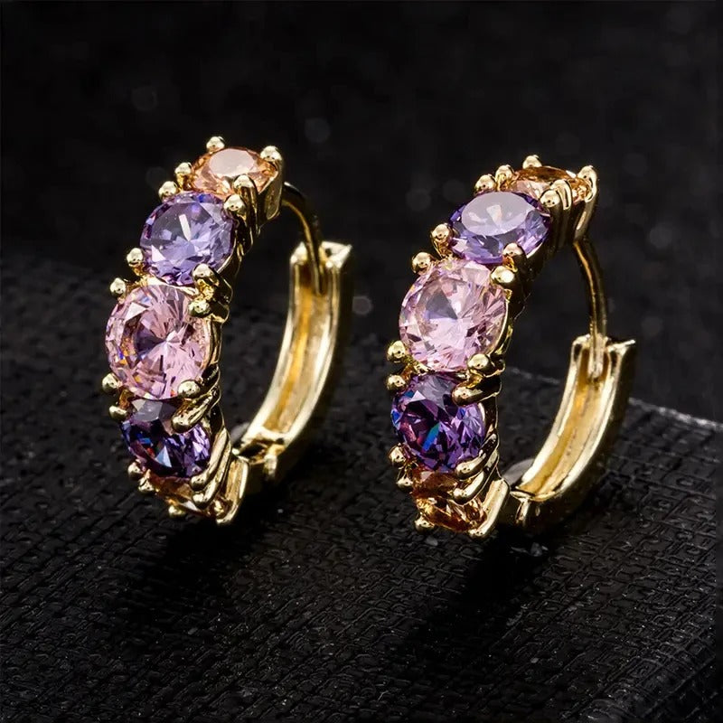 Vintage Gold Purple Stone Earrings-Lydieannejewelry