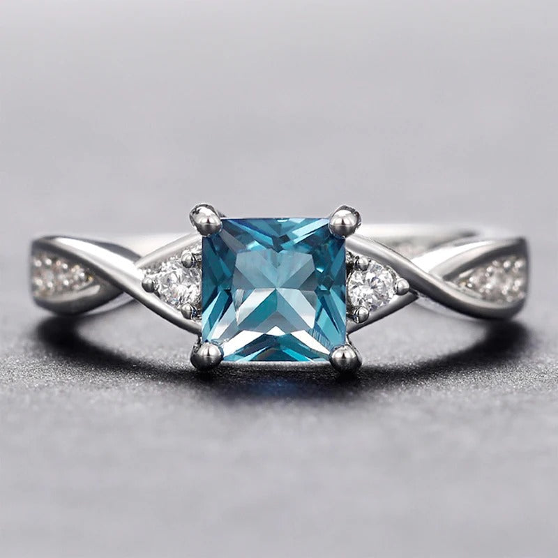 Vintage Blue Princess Cut Silver Ring-Lydieannejewelry