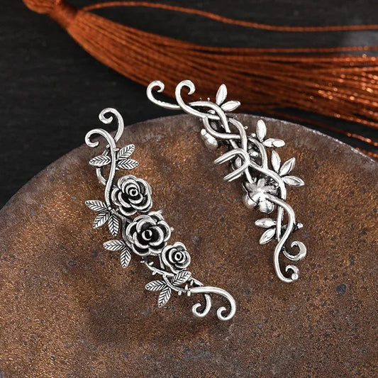 Vintage Silver Floral Pattern Earrings-Lydieannejewelry