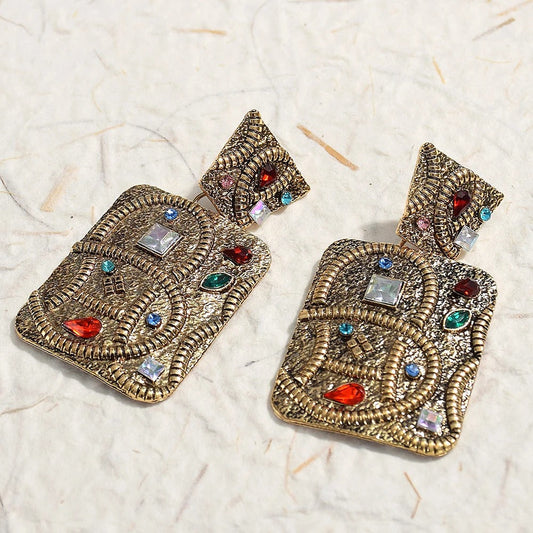 Vintage Multi-Color Gemstone Gold Earrings-Lydieannejewelry