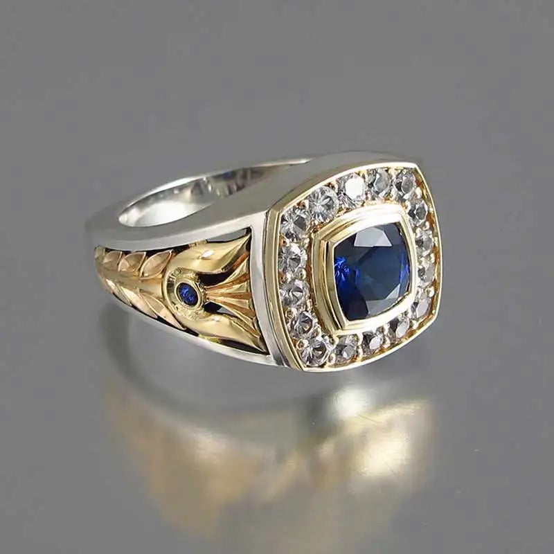 Vintage Mixed Metal Blue Stone Ring-Lydieannejewelry