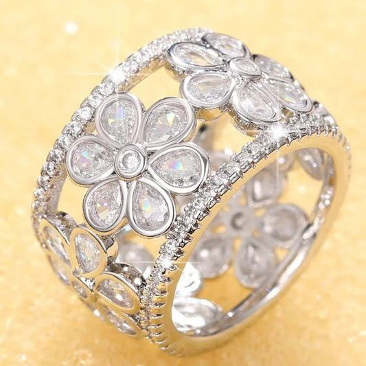 Vintage Silver Flower Gemstone Ring-Lydieannejewelry