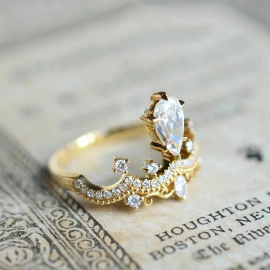 Gold Diamond Crown Band Ring-Lydieannejewelry
