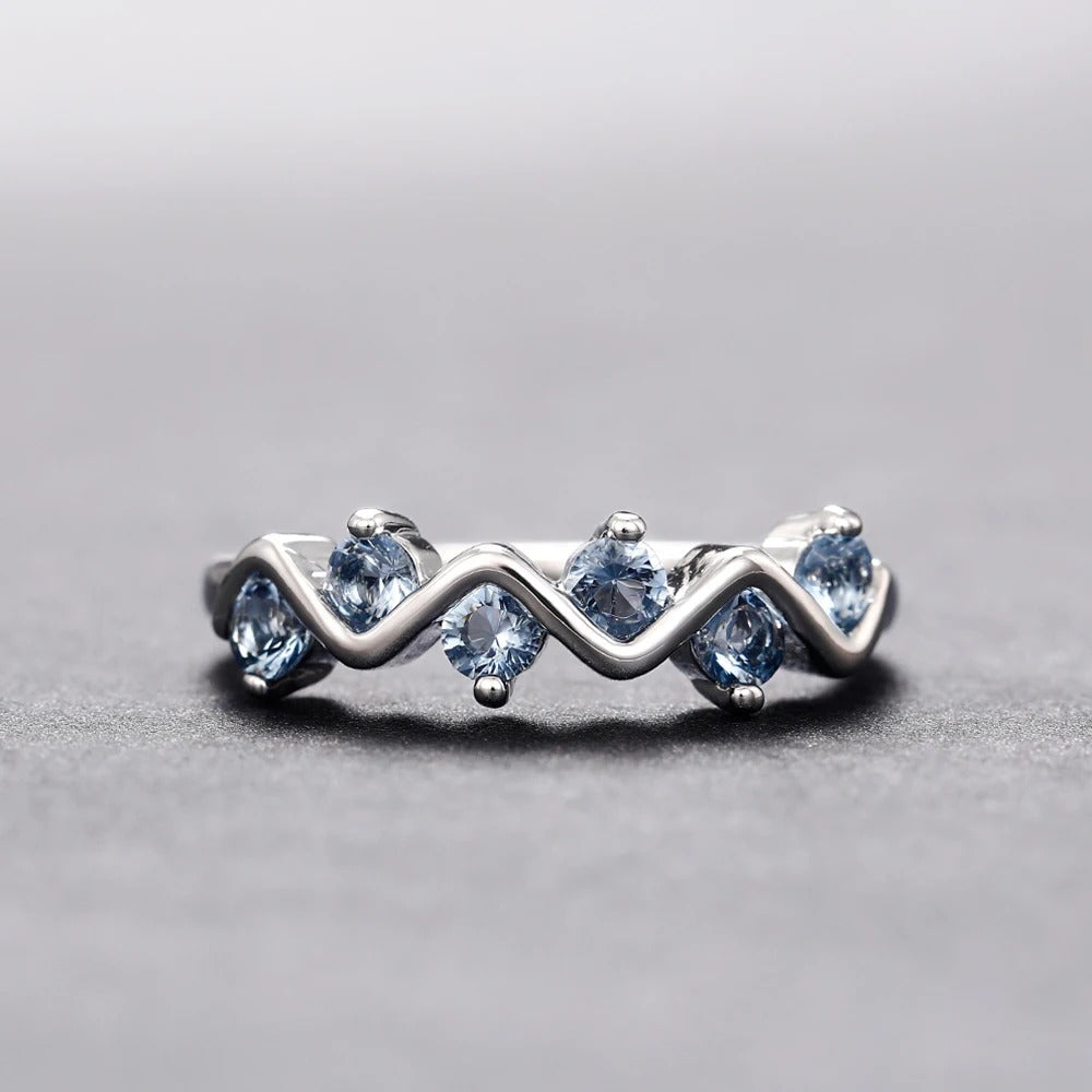 Vintage Silver Zigzag Blue Ring-Lydieannejewelry