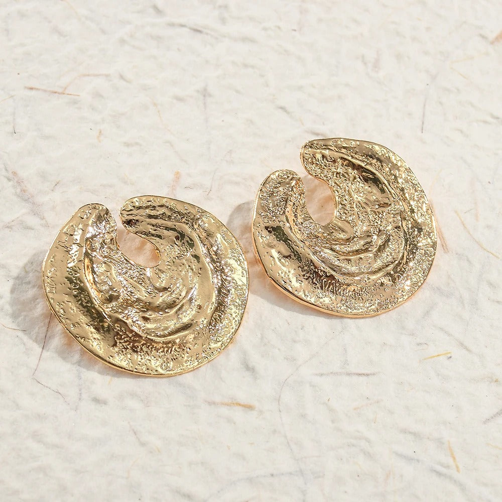 Gold Vintage Abstract Round Earrings-Lydieannejewelry