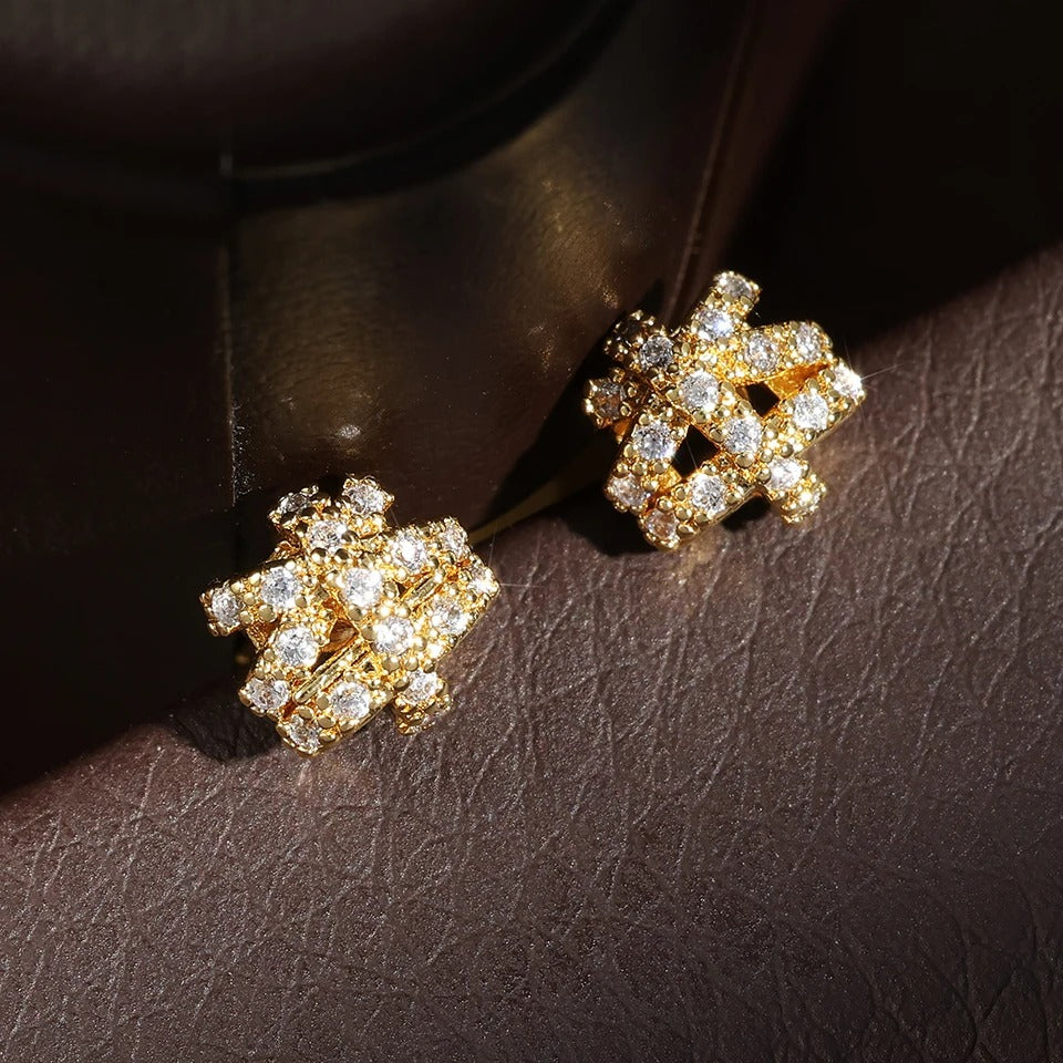 Vintage Geometric Crystal Gold Stud Earrings-Lydieannejewelry