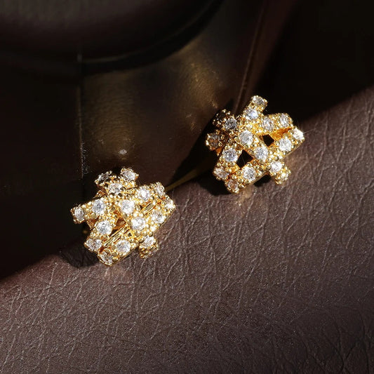 Vintage Geometric Crystal Gold Stud Earrings-Lydieannejewelry