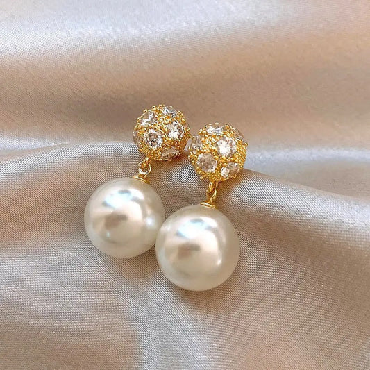 Vintage Crystal Round Ball Drop Earrings-Lydieannejewelry