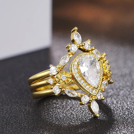 Gold Vintage Pear-Cut Crown Ring-Lydieannejewelry