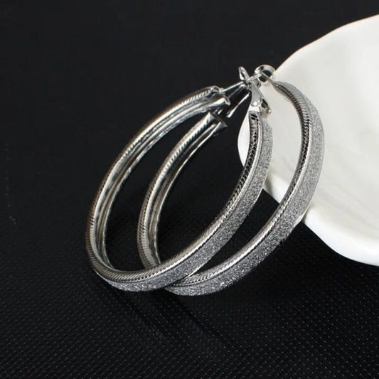 Vintage Silver Round Shiny Hoop Earrings-Lydieannejewelry