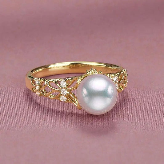 Vintage Gold & Pearl Floral Adjustable Ring-Lydieannejewelry