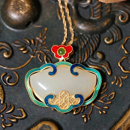 Timeless Gold Cloud Red & Green Floral Pendant Necklace-Lydieannejewelry