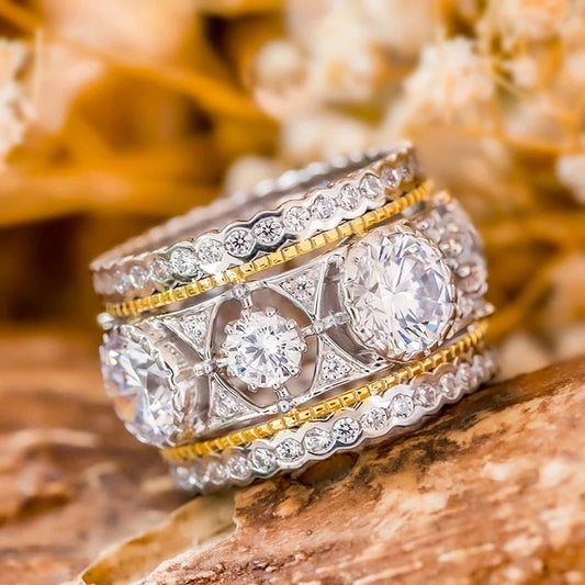 Two-Tone Crystal Diamond Vintage Ring-Lydieannejewelry