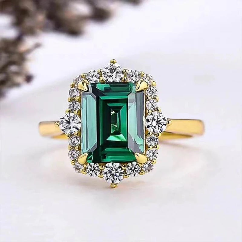 Vintage Square Green Zirconia Ring-Lydieannejewelry