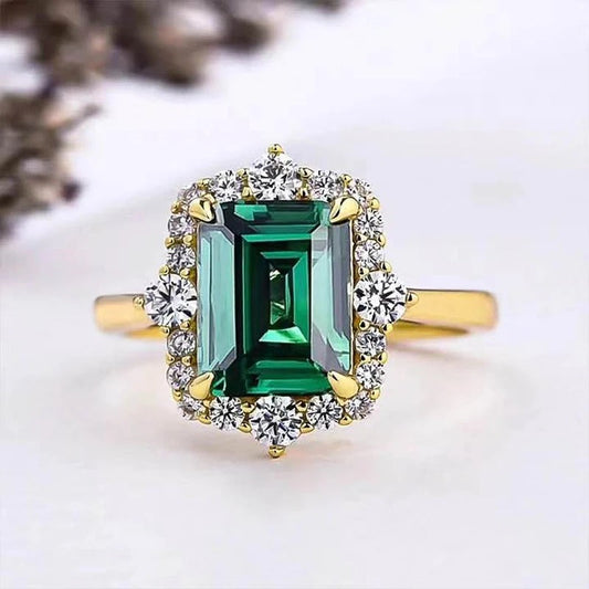 Vintage Square Green Zirconia Ring-Lydieannejewelry