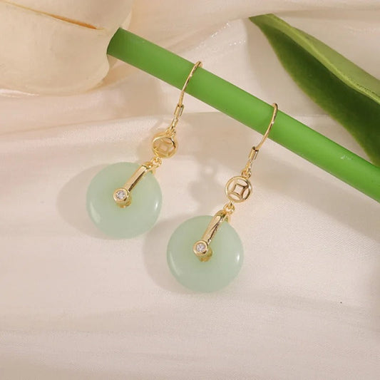 Vintage Gold & Green Circle Crystal Drop Earrings-Lydieannejewelry