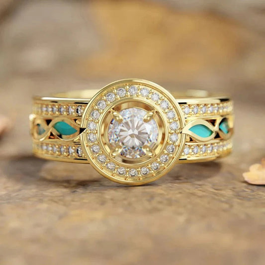 Vintage Diamond & Turquoise Gold Ring-Lydieannejewelry