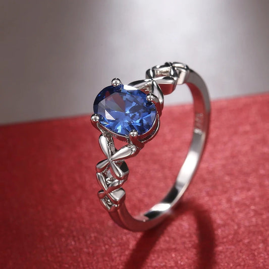Vintage Blue Crystal Silver Ring-Lydieannejewelry