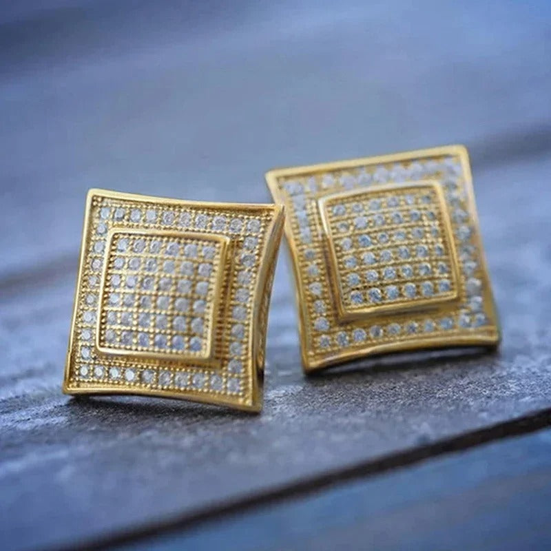 Gold Square Sparkle Stud Earrings-Lydieannejewelry