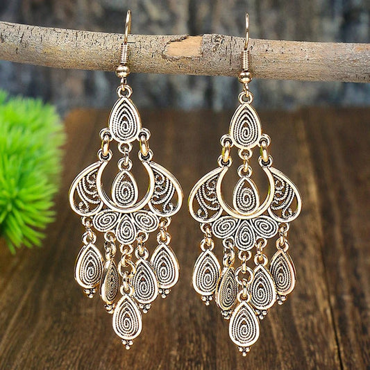 Vintage Gold Mandala Dangle Earrings-Lydieannejewelry
