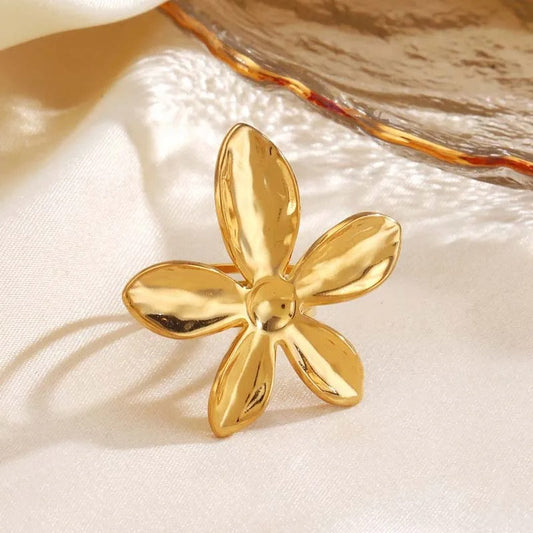 Gold Flower Unique Floral Adjustable Ring-Lydieannejewelry