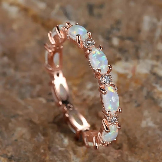 Vintage Opal & Crystal Rose Gold Ring-Lydieannejewelry