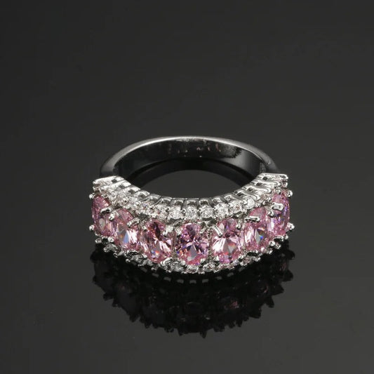 Vintage Pink Gemstone & Silver Band Ring-Lydieannejewelry