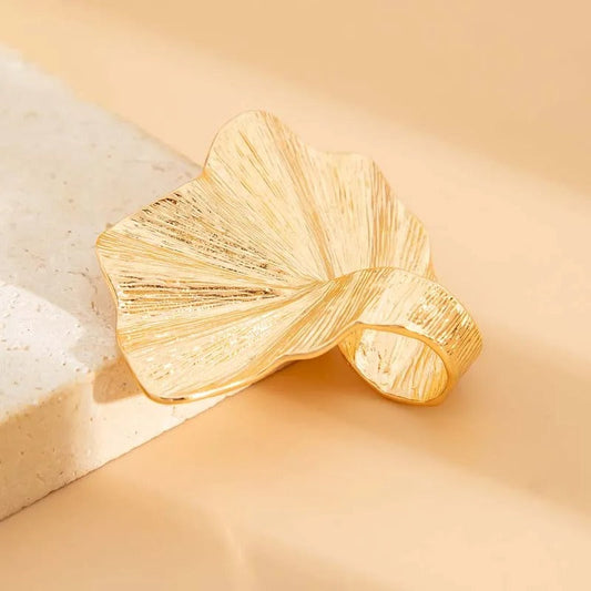 Vintage Gold Leaf Curved Texture Ring-Lydieannejewelry
