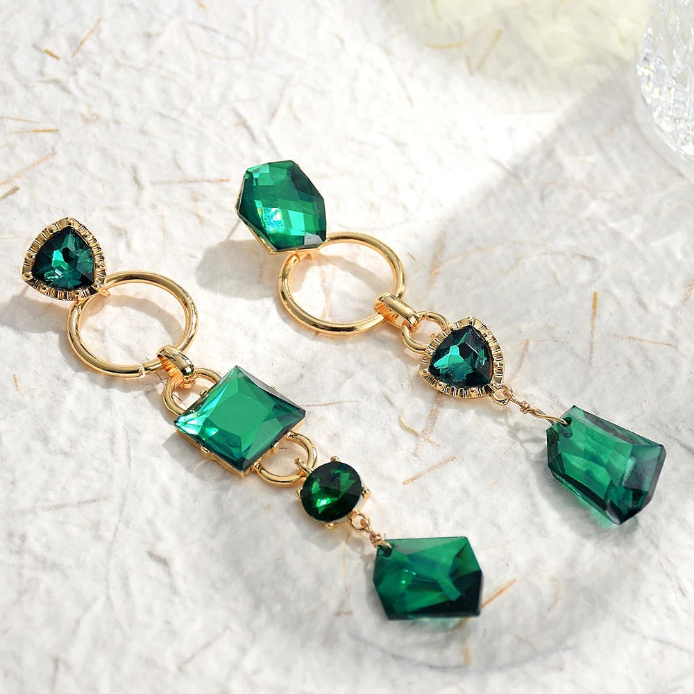 Vintage Gold & Green Crystal Teardrop Earrings-Lydieannejewelry