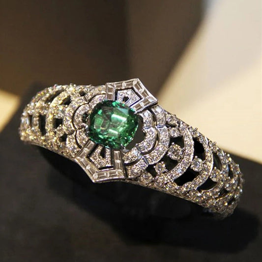 Vintage Green Gem & Diamond Statement Ring-Lydieannejewelry