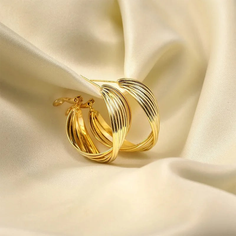 Vintage Geometric Gold Round Earrings-Lydieannejewelry