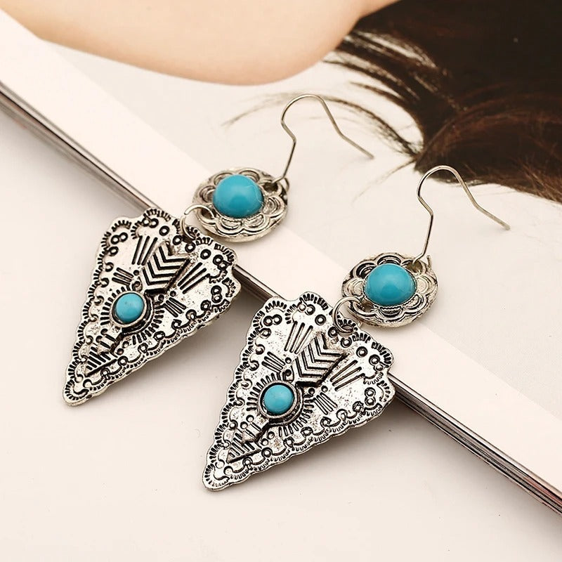 Vintage Silver & Turquoise Tribal Earrings-Lydieannejewelry