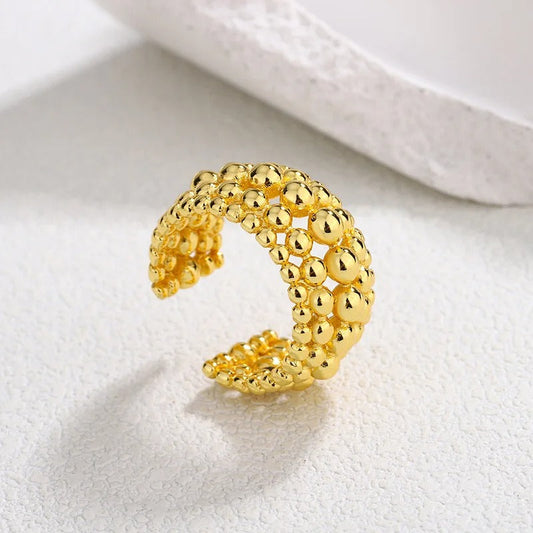 Vintage Gold Beaded Open Ring-Lydieannejewelry