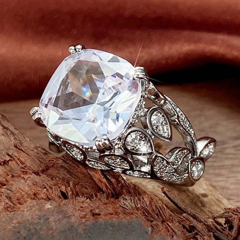 Silver Cushion Cut Gemstone Ring-Lydieannejewelry