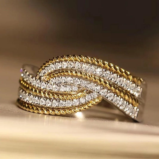 Vintage Two-Tone Gold Twisted Band Ring-Lydieannejewelry