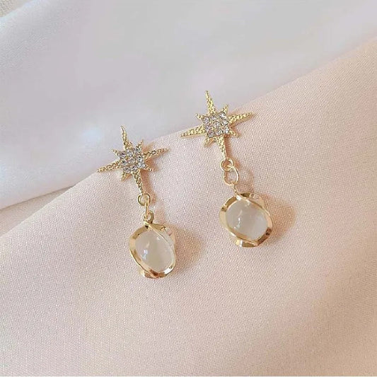 Gold Star & Stone Drop Earrings-Lydieannejewelry