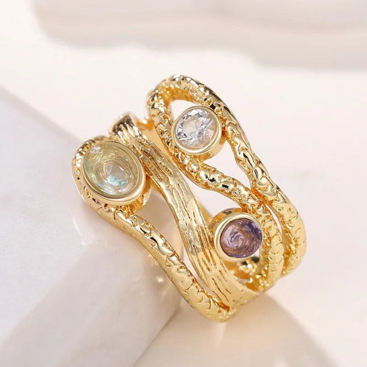 Gold Triple-Gemstone Design Ring-Lydieannejewelry