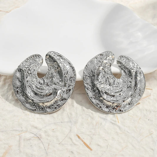 Silver Vintage Abstract Round Earrings-Lydieannejewelry