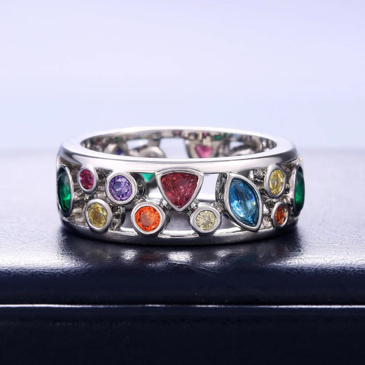 Silver Multi-Colored Stone Eternity Ring-Lydieannejewelry