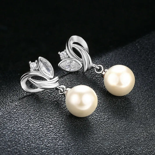 Silver Classic Pearl Drop & Vintage Flair Earrings-Lydieannejewelry