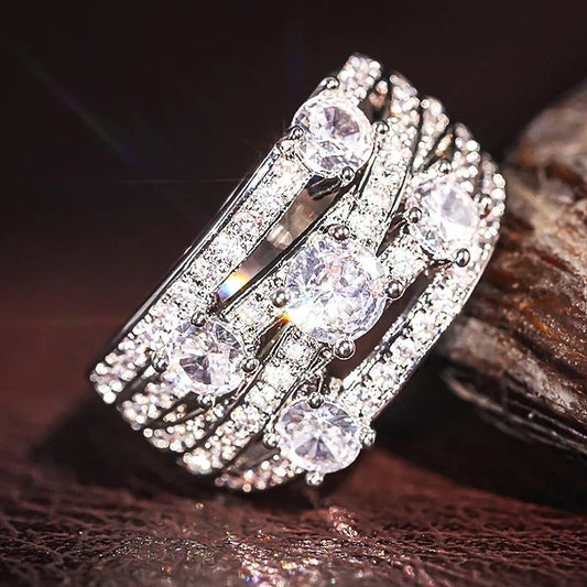 Vintage Silver Crystal Wave Ring-Lydieannejewelry