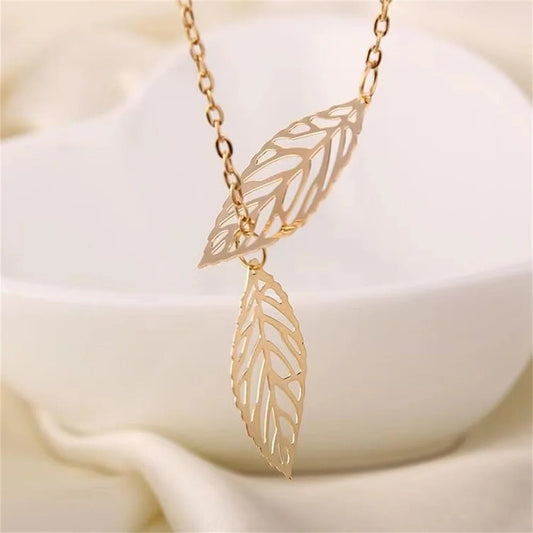 Gold Hollow Leaf Pendant Necklace-Lydieannejewelry